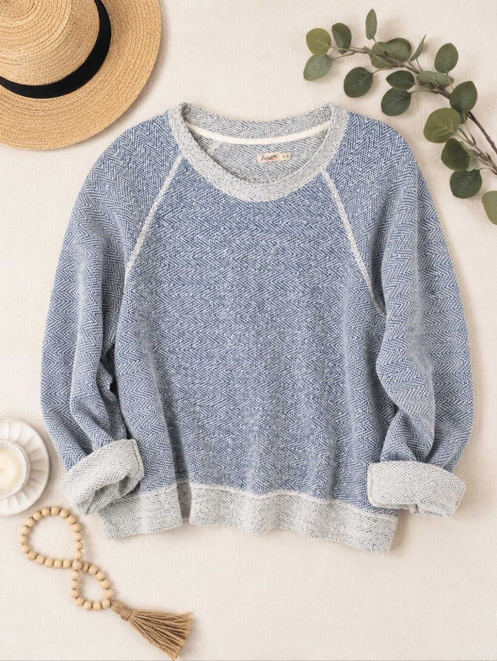 Faherty Blue Chevron L Sleeve Crewneck Cot/poly Sweatshirt/sweater. Ladies XL